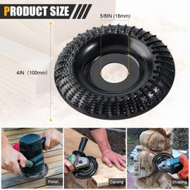fucokt Wood Carved Disc Grinder Grinding Wheel Disc 4 Inch, Wood Grinding Disc Wood Grinding Shaping Disc for Angle Grinder ，with 5/8 Inch Mandrel (1)
