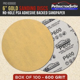 ProductionShop Premium 600 Grit 6" PSA Gold Sanding Discs, Box of 100 - Self Adhesive Stickyback Abrasive Sandpaper for DA & Random Orbital Sanders - Sand Auto Paint Metal, Wood Woodworking Furniture