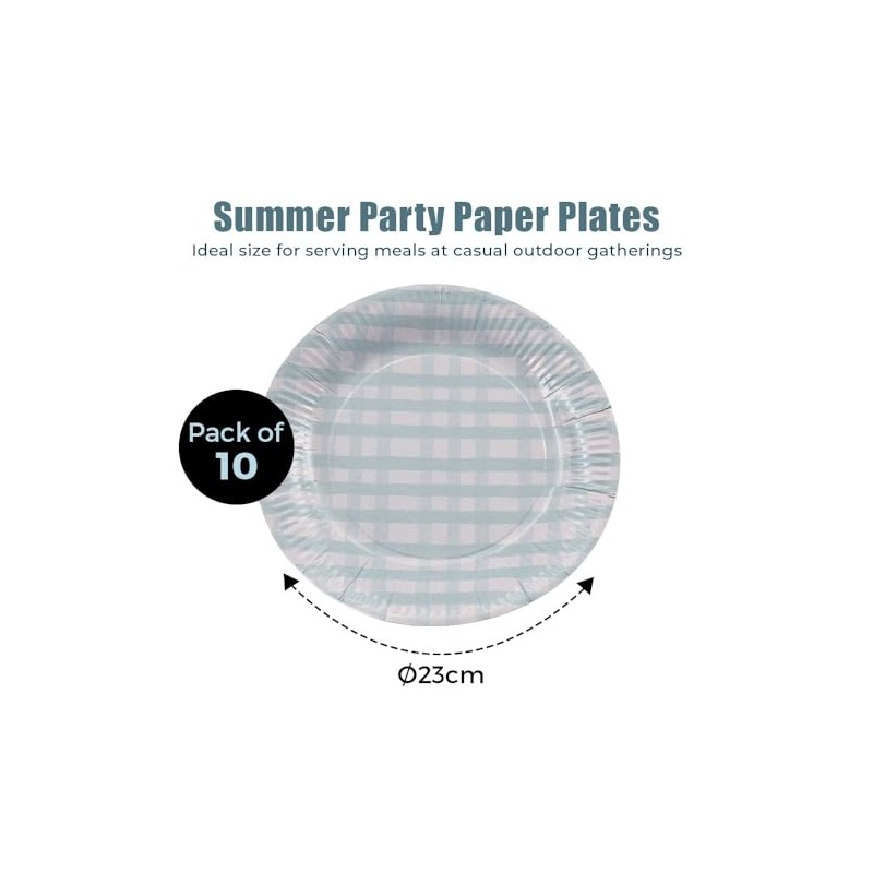 schone Summer Party Paper Plates – 10 Pack 23cm Gingham