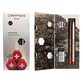 Swiss Wood Caran Dache Pencil Gift Set (HB Graphite Pencils, Eraser & Sharpener)