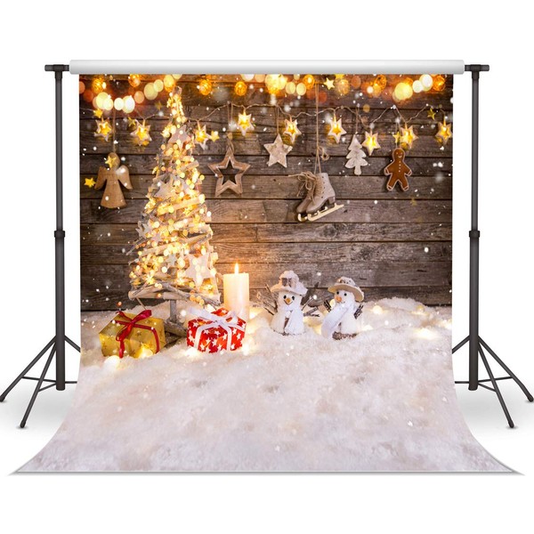 LYWYGG 8 x 8 ft Christmas Background Gold Christmas Tree
