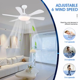 Surtime Ceiling Fans with Lights-47 Low Profile Ceiling Fan with Light and Remote/APP Control,Flush Mount,DC Reversible,LED Dimmable Ceiling Fans for Bedroom,Indoor/Outdoor Patio Use(White)