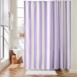 Ohocut Cortina de ducha vertical a rayas moradas, bonita cortina de ducha retro clásico de rayas lavanda, con lazo de baño, tela de poliéster impermeable, moderna cortina de ducha para baño de 72 x 72