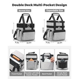 Insulated Lunch Bag for Men Women: Expandable Lunch Bag Box for Work Picnic Travel Outdoor - Large Leakproof Reusable Cooler Bag for Adult - Grey
