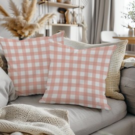 ggaimwf Gingham Pillow Cases 2 Pack 40x40cm Pink Checked Pastel Farmhouse Cushions Covers Square Throw Pillow Covers for Girls Sofa Couch Living Room Bedroom Home Decor Scatter Cushion Case