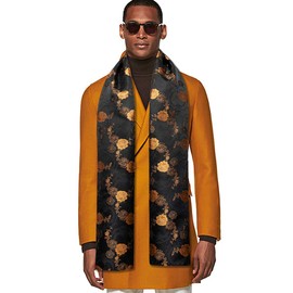 YOHOWA Black Gold Scarf for Men Floral Silk Lightweight Winter Scarves Neckerchief Autumn Fashion Wedding Party