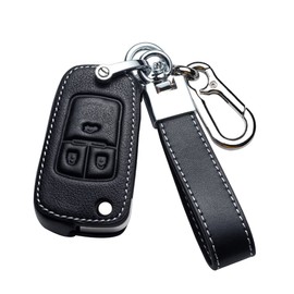 HIBEYO Car Key Case Suitable for Opel Protective Key Case Cowhide Leather Cover for Opel Vauxhall Astra Insignia Vectra Corsa Zafira Key Fob Case Key Box Folding Key 3 Buttons Black