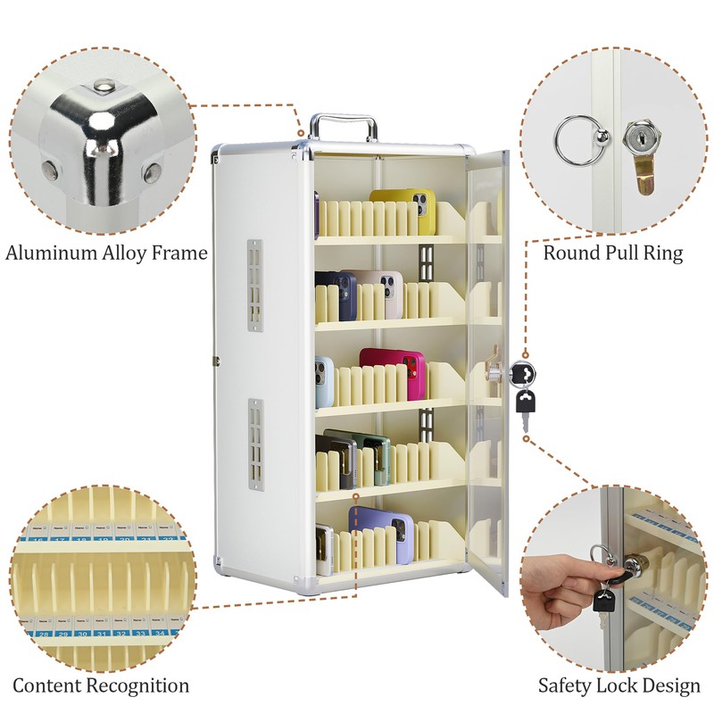 lesolar Upgraded 60 Slots Cell Phone Locker, Wall Mounted Phone