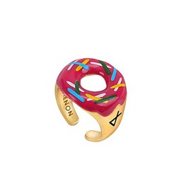 XUN Zhe Cute Food Imitate Donut Open Rings Colorful Cartoon Sweet Donut Cookie Adjustable Rings Jewelry for Women Best Friends (Red/Gold)