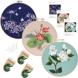 Traziewell Cross Stitch Kits for Adults Beginners with Flower Pattern 3 Sets Hand Embroidery Kits for Adults with Hoop DIY Art Project Craft Kit 1609