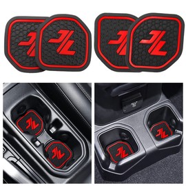 Auovo Auto Cup Holder Inserts Coaster Fit for 2018-2023 Wrangler JL JLU 2020-2023 Gladiator JT Cup Mat Pad Interior Decoration Accessories (4 Pcs Kit) (Red JL, for deep Rear Cup Holders)