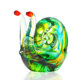 QFkris 4.4inch Blown Glass Snail Figurine Collectibles Handcrafted Glass Animal Paperweight Home Art Statue Decoration Gift