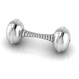 Krysaliis Silver Plated Teddy Rope Dumbbell Rattle For Newborn Baby boy and Baby Girl - Non-tarnishing, Durable, and Custom Engraveable Gift - Packaged in a beautiful gift box