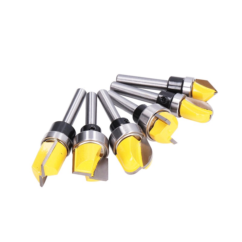 6Pcs Flush Trim Bit 6mm Shank Pattern Router with Bearing