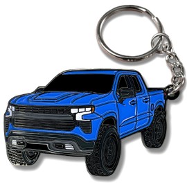 FOUR WHEEL BEAST Chevy Keychain Compatible with Chevy Silverado 1500 Accessories - Toy Truck Gifts Men Key Fob (Glacier Blue)