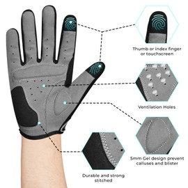 WFX Full Finger Cycling Gloves for Men & Women, Touchscreen Bike Gloves for MTB, Road, BMX & Motorcycle, Breathable Anti-Slip Padded Gloves for Riding, Fitness and Outdoor Sports (Black, S)