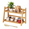 Cup Rack 2-Tier Bamboo with Rattan Look, Space-Saving Cup Holder,