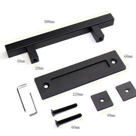 Barn Door Handle, Sliding Door Handles Pull and Flush Set Two-Sided Handle Heavy Duty Hardware for Barn Doors, Closet Doors, Garden Sheds, Matte Black （11.8 inch）
