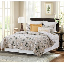 C&F Home Dogwood Meadows Full & Queen 3-Piece Quilt Set All Seasons Bedroom Bedding Machine Washable Reversible Coverlet Décor Decoration Full/Queen 3 Piece Set Beige