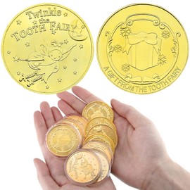 Tooth Fairy Coins, YOUYA DENTAL 10PCS Lost Teeth Reward Commemorative Coin Dental Tooth Fairy Golden Plated Metal Coin Kids Teeth Change Souvenir Christmas Dentistry Dentist Gifts for Lost Tooth Kids