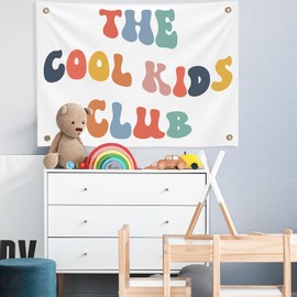 Yinkin Playroom Decor The Cool Kids Club Wall Banner 36 x 26 Inch Boho Rainbow Fabric Banner Cute Colorful Kids Tapestry Wall Hanging for Toddler Boy Girl Children Room Nursery Playroom