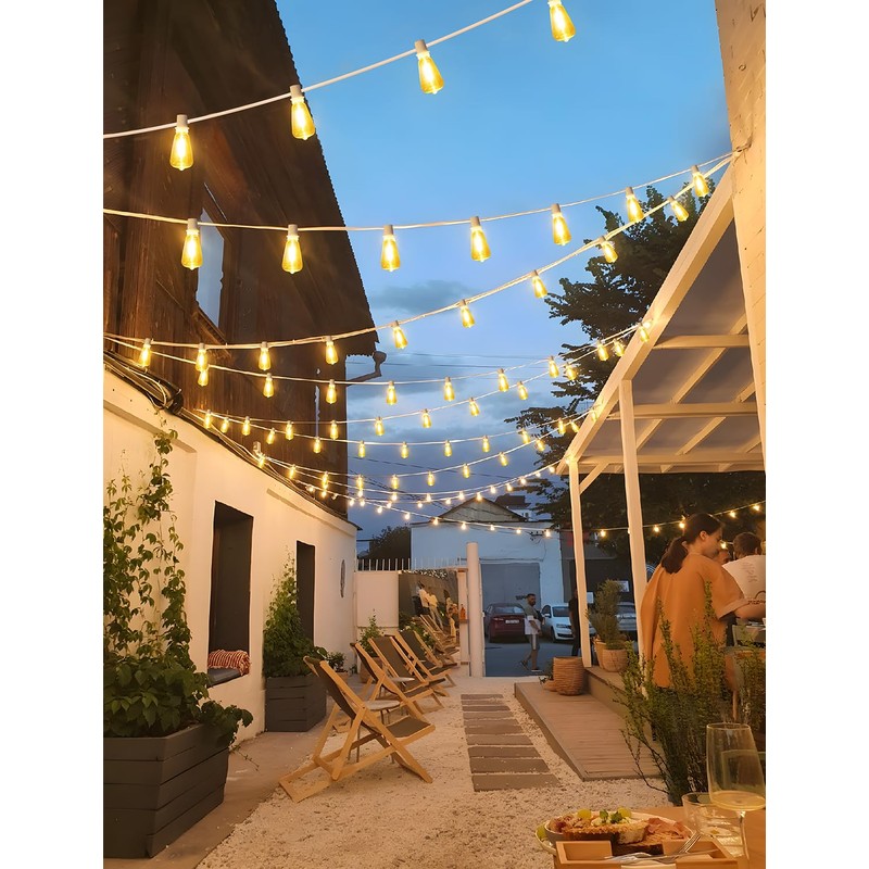 Larkvue 48FT Solar Outdoor String Lights with Remote & Timer,