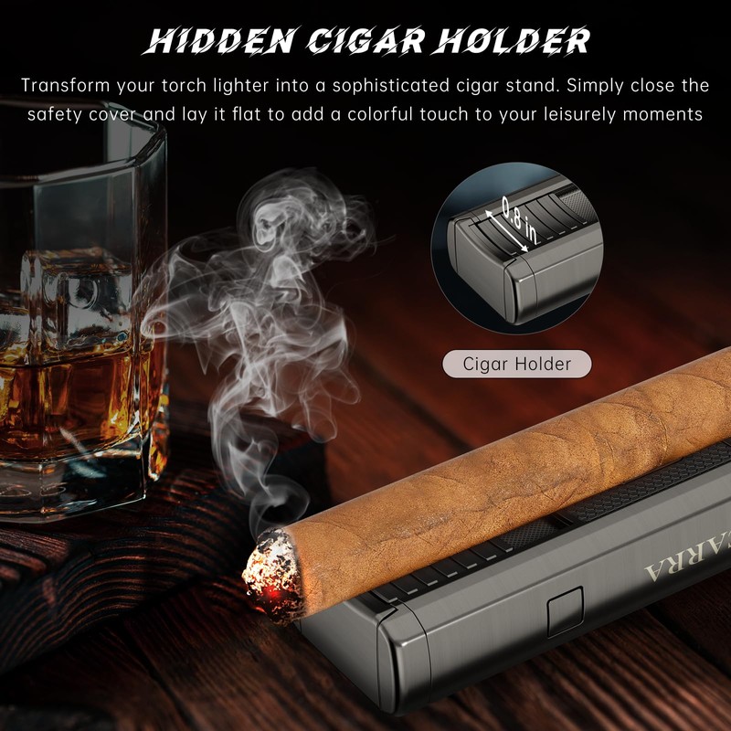 SCARRA Cigar Lighter Built-in Cigar Holder, Cigar Draw Enhancer, One-Touch