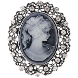 Cameo Brooch Elegant Pins Rhinestone - Vintage Crystal Lapel Enamel Pin Fashion Badges for Women Girls Ladies Jewelry Gift Scarf Clothes Decoration UC2810