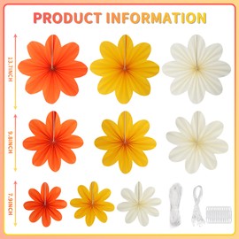 Paper Flowers Decorations, Kaluofan 9 PCS Paper Fans Party Decorations Hanging for Birthday Weddding Festival Carnival Mother's Day Summer Party (Rose Red Yellow White)