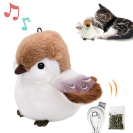 BuntyJoy Cat Toys, Flapping Wings Cute Sparrow, Vibrating Cat Kicking Toy, Fluffy Plush Animal Toy for Small Dogs, Kitten Catnip Toy, Interactive Cat Toys for Kitty Exercise, 3 Modes, Rechargable