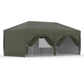 Garveelife 10x20 Pop Up Canopy Tent Outdoor Canopy with 6 Removable Sidewalls Heavy Duty Commercial Instant Tent Shelter, Gray