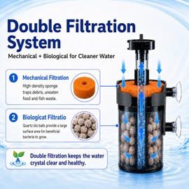 Turchongeco Air-Driven Aquarium Filter with Ceramic Balls, Small