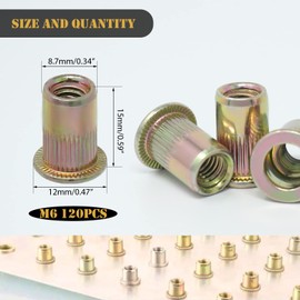 Wkmamo Pack of 120 M6 Carbon Steel Rivet Nuts, Rivet Nuts, Threaded Rivets, Metric Rivet Nutsert, Thread Rive Nutsert Cap for Fixing Furniture Decorations Crafts