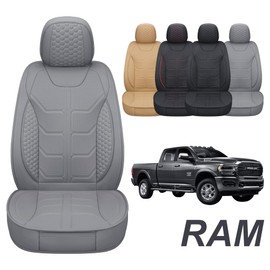 GXT Dodge RAM Front Seats Cover Fit for Select 2013-2021 Dodge RAM 1500 2500 3500 Pickup Truck, Waterproof Synthetic Leather Car Seat Cover and Cushion (Grey)