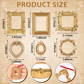 Thyle 36 Pcs Mini Vintage Gold Picture Frames Ornaments DIY Small Picture Frame Christmas Tree Hanging Ornaments with Velvet Ribbon for Display Photo Christmas Party Decor