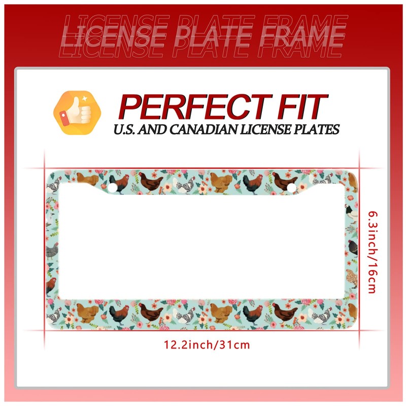 Chicken Flower License Plate Frame Funny Animal Stainless Steel License