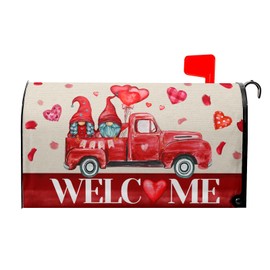 Happy Valentine's Day Mailbox Cover Welcome Red Love Heart Magnetic Mailbox Covers Valentine's Day Truck Pattern Mailbox Large Post Letter Box Covers Garden Yard Home Decor for Outside 21" x18"