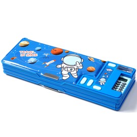 Pop Up Multifunction Pencil Case, Cute Cartoon Pen Box Organizer Stationery with Calculators, Sharpener, Schedule, School Supplies, Best Birthday Gifts (Blue)