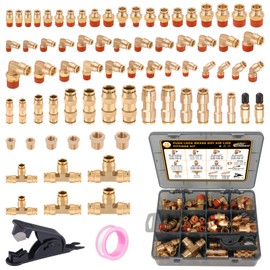 CheeMuii 76 Pcs Brass DOT Air Line Fittings Kit Push Lock Air Fittings Push to Connect Fittings NPT Thread & Quick Connect Air Hose Fittings for DOT Air Line Air Hose Pneumatic Tubing