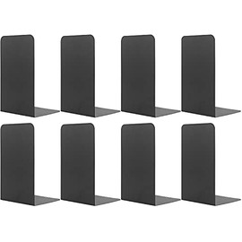 MSDADA Sujetalibros de metal negro (8 piezas, 4 pares) para estantes de libros, oficina, libros pesados, estilo moderno minimalista