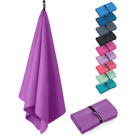 Fit-Flip Swimming towel - fast drying microfibre beach towel - ultra absorbent thin towels for travel, beach & gym - lightweight camping towel (1x 140x70cm, Ultra Violet)