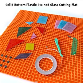 Stained Glass Cutting Mat, Solid Bottom Plastic Grid, Stained Glass Tools and Supplies, Orange, 4 Pack