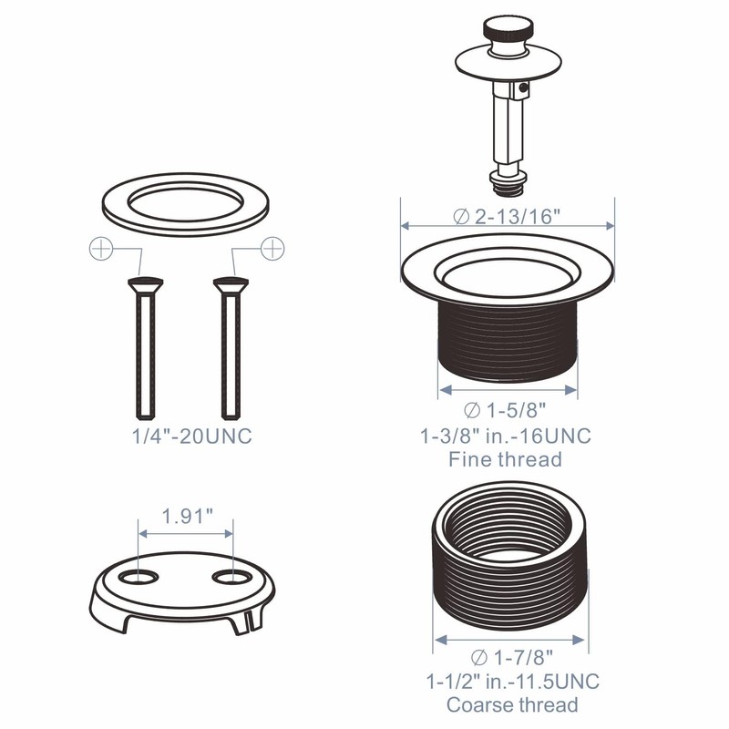 Chrome Tub Drain Lift &Turn Tub Trim Set with Two-Hole