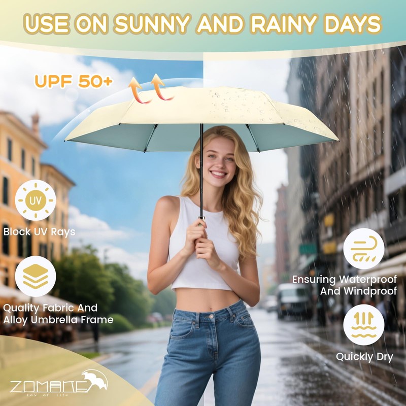ZOMAKE Folding Parasol, Ultra Lightweight, Compact, Extendable Handle Design, UPF