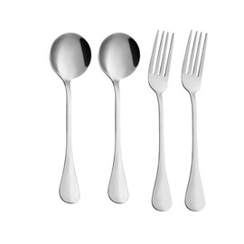 VANRA 4-Piece Children Flatware Set 18/10 Stainless Steel Child Set Tableware Set Silver Cutlery Set Silverware Dinner Utensils for Kids (Chrome Finished) (2 Forks + 2 Spoons)