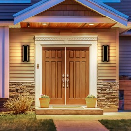 BOXCUPIN Modern Outdoor Wall Lights 2 Pack, Black Waterproof LED Outdoor Wall Sconce, Front Porch Light Exterior Lights Fixture for House Entrance, 3000K Warm White,11.8 in