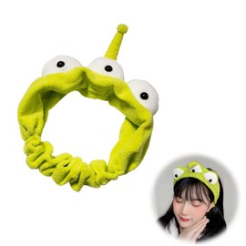 YTRUOYI 1 PCS Three Eyed Alien Headband Cute Plush Toy Headband Green Monster Headband Funny Anime Headwear Elastic Headband for Taking Photos and Daily Wash Up