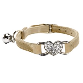 WDPAWS Collar de gato con diseño de corazón brillante con cinturón de seguridad y campana ajustable de 8 a 10 pulgadas para gatos (Khaki)