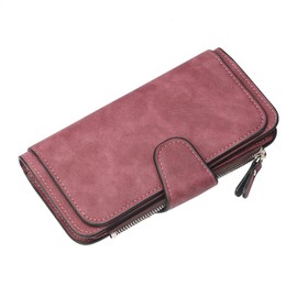 M.K ZIZZYPOP Wallet Women Large with Zipper Pocket | ​Travel Wallet​ for ​Cash Management​ | ​Leather Wallets for Women​ Slim ​Card Holder​ (Wine Red)