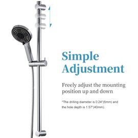 OFFO Shower Slide Bar Combo, Adjustable 33-inch Slide Bar with 6-Mode High Pressure Handheld Shower Head and 60-inch Stainless Steel Hose, Screw Wall Mounted, Chrome
